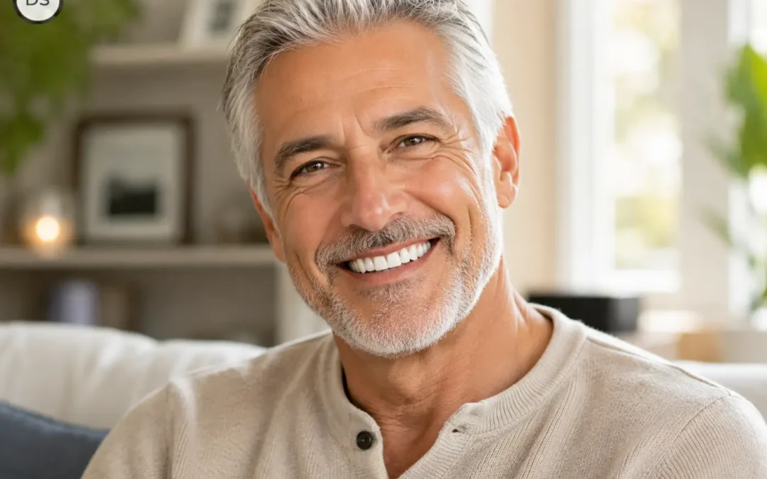 Older adult smiling, illustrating how long do dental crowns last with good care, in Boynton Beach
